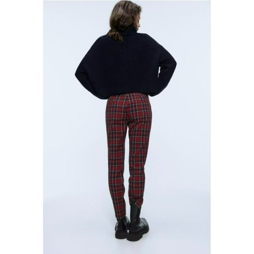 Zara Gingham Checked Flared Pants Plaid High Waisted Size Small - Picture 10 of 16